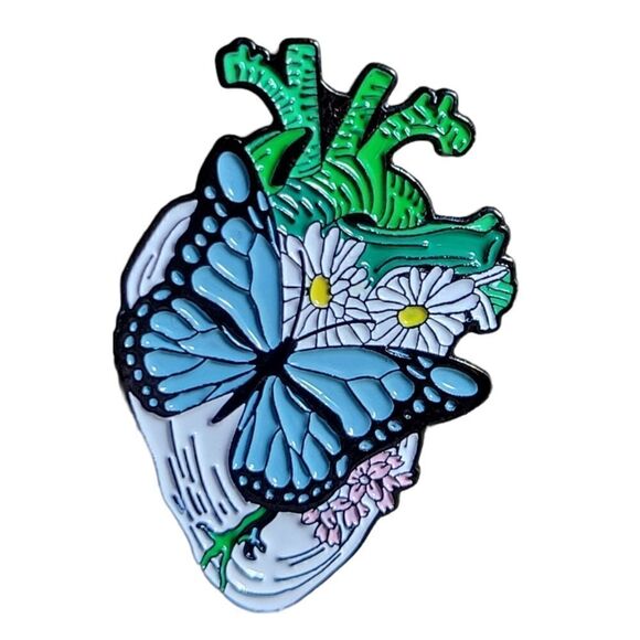 Butterfly Flower Eco Heart Enamel Pin - Picture 2 of 9